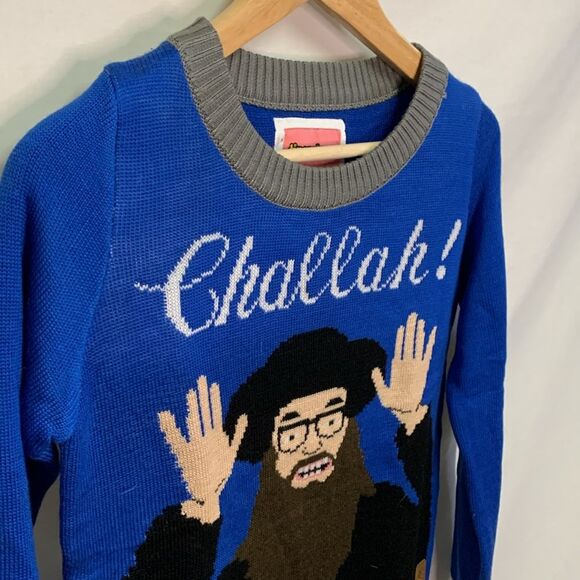 Tipsy Elves Hanukkah Challah Blue Crewneck Holiday Sweater Size XS - Picture 5 of 12